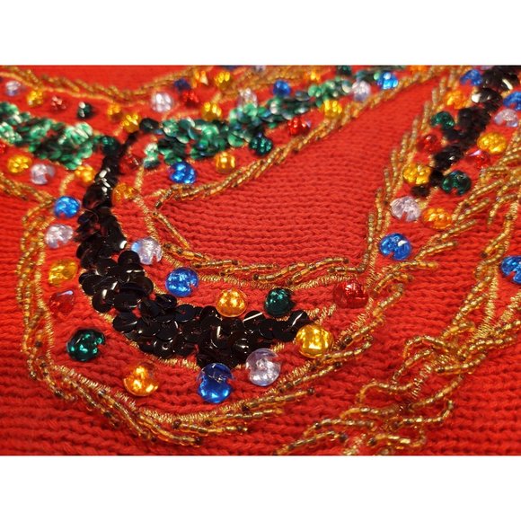 VTG ViVien Forest Womens Sweater L Red Embellished Jewels Festive Holidays Chris - Picture 3 of 5